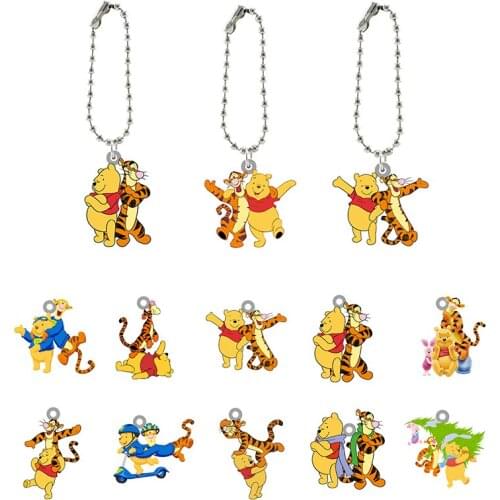 Disney Winnie The Pooh And Tiao Tiao Tiger Pattern Design Cartoon Key Chain Epoxy Resin Backpack School Bag Key Chain Jewelry