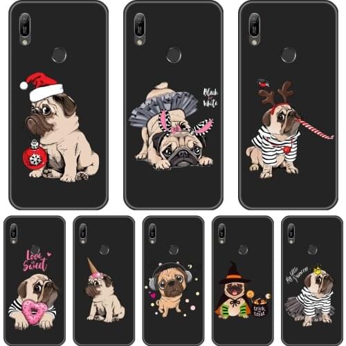 For Huawei Y5 Y6 Y7 2019 Phone Case Silicone Pud Dog Christmas Bulldog Kawaii Back Cover For Huawei Y6 Y7 Y9 Prime Pro 2019 Case