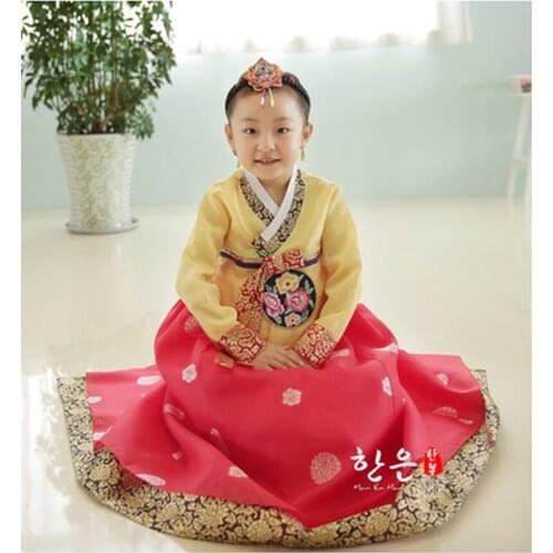Children Korean Girl Hanbok Embroidery Dress Costume Ethnic Dance Traditional Long Sleeve Cosplay Mother Daughter Clothes
