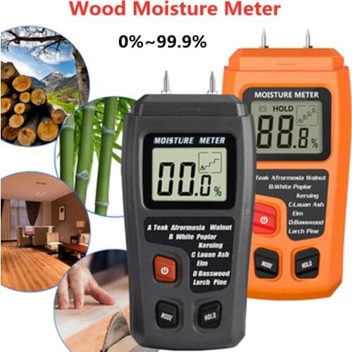 EMT01 Two Pins Digital Wood Moisture Meter 0-99.9% Wood Humidity Tester Hygrometer Timber Damp Detector Large LCD Display
