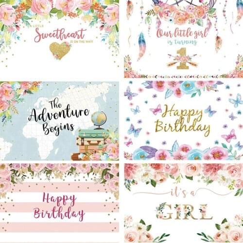 Butterfly Flower 1 Year Old Baby Shower Backdrops Photos Background Decorations for Kids Birthday Party Photography Props