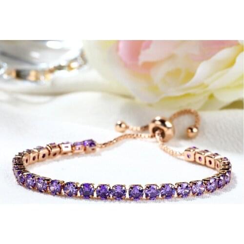 Color Round Crystal Channel setting series connection gold color plated alloy metal chain Red Purple white