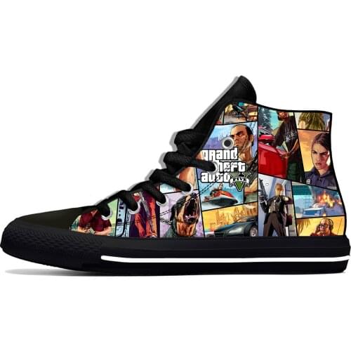 Anime Game Cartoon GTA 5 V Grand Theft Auto Funny Casual Cloth Shoes High Top Lightweight Breathable 3D Print Men Women Sneakers