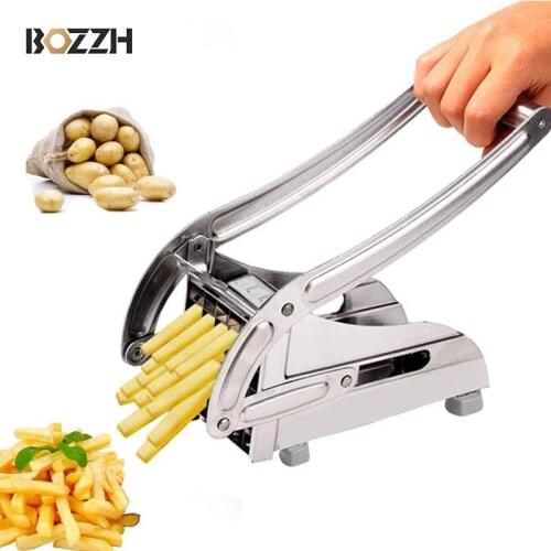 BOZZH 2 Blades Stainless Steel French Fries Potato Chips Strip Slicer Cutter Chopper Chips Machine Making Potato Cut Fries