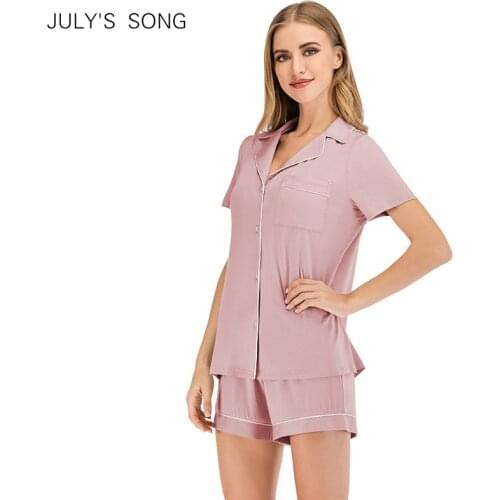 JULYS SONG Model Women Pajamas Set Casual Summer 2020 Shirt and Shorts Ladies Nightwear Button Pockets Homewear Female Pijama