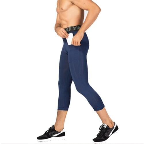 Mens Gym Tights Compression Pants Men Running 3/4 Tights Gym Basketball Pants Bodybuilding Skinny Leggings Trousers Male Fitness