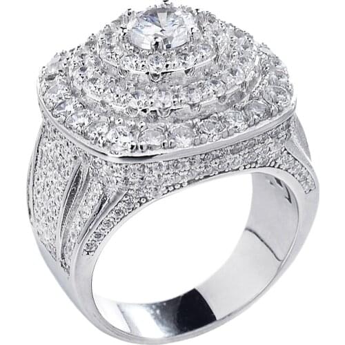 OTIY S925 Hip Hop Jewelry White Gold Iced Out Sterling Silver Ring mens ring