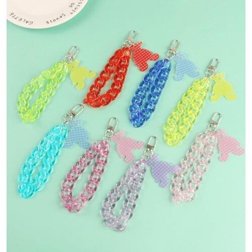 New Cartoon Lattice Bear Keychain Pendant Acrylic Opening Ring Keyfob Couple Women Bag Airpods Keyring Decoration Gifts