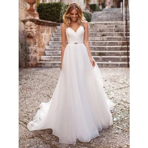Charming Spaghetti Straps A-line Wedding Dresses with Rhinestones Robe de Mariee Custom Made Backless Organza Bridal Gown
