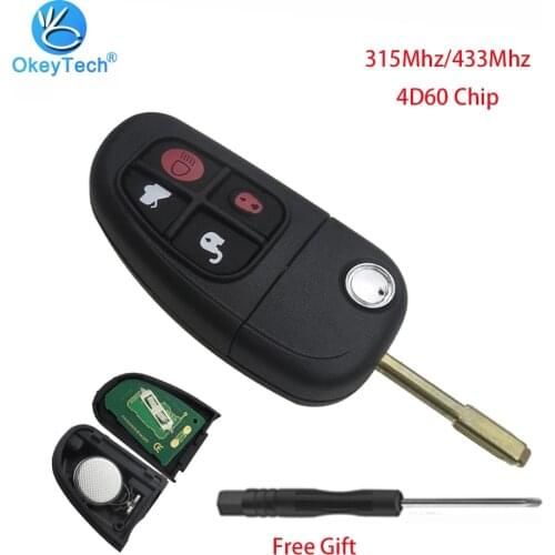 OkeyTech 4 Buttons 315Mhz/433Mhz Replacement Flip Folding Remote Car Key 4D60 Tranponder Chip For Jaguar X-Type S-Type XJ XK