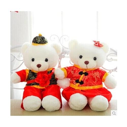 About 40cm bears chinese style red weddding dress bears a pair toys , wedding gift ,surprised gift t6297