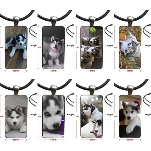 For Women High Quality Girls Glass Pendant Necklace Handmade Half Pendant Rectangle Necklace Free Siberian Husky Puppies