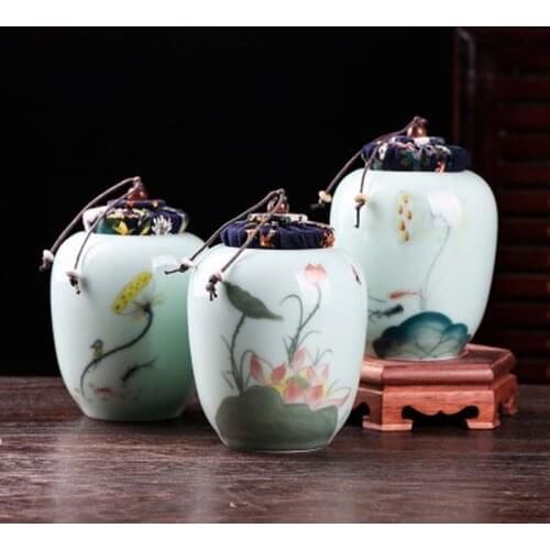 7.5 x 11 cm Ceramic Tea Storage Canisters Caddy , Portable Porcelain Loose Tea Jars with Seal Lid