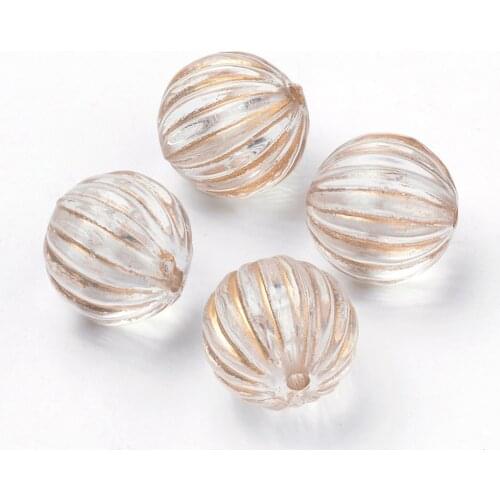 Pandahall 10~30pcs 10mm/12mm/14mm Clear Corrugated Round Plating Transparent Acrylic Beads Golden Metal Enlaced Spacer Bead