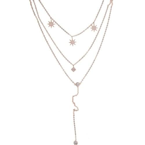 Luxury Fashion accessories women fine jewelry Y style 3 layers charm chain link necklace with star to lucky women girl wholesale