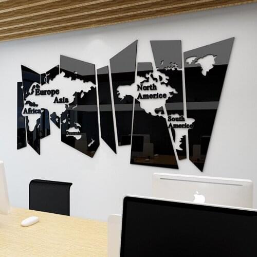 Self-adhesive living room dining room office background wall decoration Acrylic material world map wallsticker mirror sticker