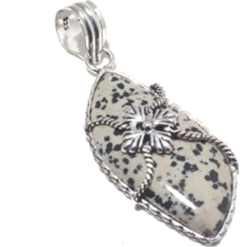 Dalmation Jasper Pendant Silver Overlay over Copper , Hand made Women Jewelry Gift