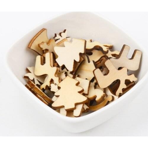 Mixed Random Natural Wood Buttons Christmas no Hole For Handmade Scrapbooking Craft Decoration Accessories 50pcs/lot