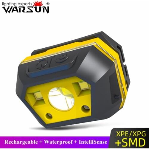 Warsun 2021 New 605B 1800mAH Rechargeable IntelliSense XPE LED Headlamp 400Lumnes IP67 Waterptoof