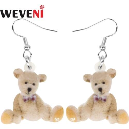 WEVENI Acrylic Sitting Doll Bear Toy Earrings Long Sweet Animal Dangle Drop Jewellery For Women Girls Kids Trendy Gift Accessory