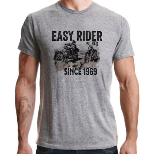 Funny Clothing Casual Short Sleeve Summer Easy Rider Since 1969 Motorcycle Classic Vintage Biker Distressed Grey Tee Shirt