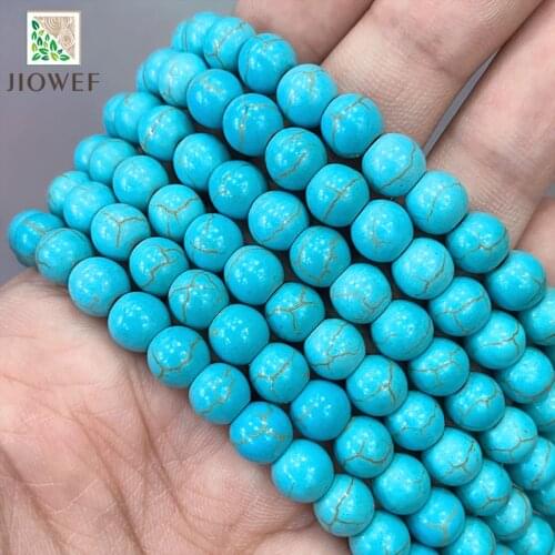 Yellow Stripe Blue Turquoises Round Loose Beads 4/6/8/10/12mm DIY Bracelet Earrings Synthetic Stone for Jewelry Making 15