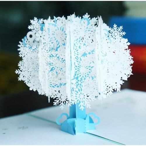 10pcs Handmade Kirigami Origami Snowflake Tree 3D Pop UP Greeting Cards Invitation card For Wedding Birthday Party Gift