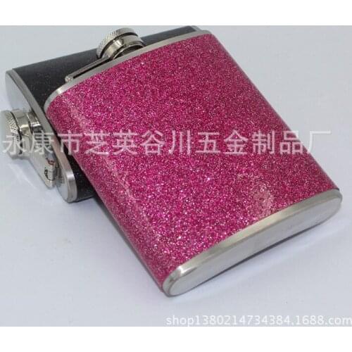 100pcs/lot Rose Red color womans 7oz Stainless Steel Hip Flask small liquor bottles tete de mort