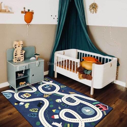 200*300cm Modern Cartoon Blue Road Runway Childrens Room Living Room Bedroom Bedside Carpet Floor Mat Customization