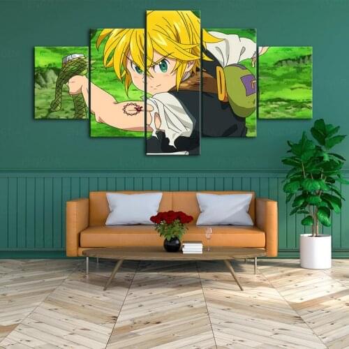 5 Pieces The Seven Deadly Sins Canvas Printed Green Wall Art Poster Paintings Modern Modular Pictures For Living Room Home Decor