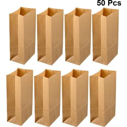 50PCS 70g Kraft Paper Bakery Bags Gift Candy Treat Bags Sacks Kraft Paper Breakfast Bag Baked Bread Food Paper Bag(18X9X5.5cm)