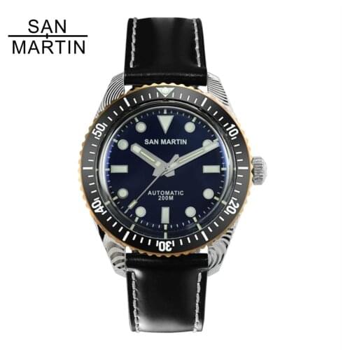 San Martin limited Damascus Steel Mens Watch Sapphire Glass SW200 Mov't Horse Leather Strap Automatic Luxury Watches For Male