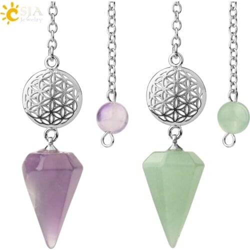 CSJA Shuttle Spiritual Flower of Life Pendulum for Divination Pyramid Crystal Pendant Pendulums Pink Quartz Pendulo Pendule G733