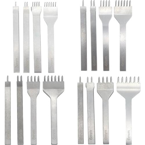 YOKOYAMA 3mm4mm Leather Craft Tool Hole Punches Lacing Stitching Punch 1/2/3/4 Prong Leather Chisel Hole Punch Stitching Tools