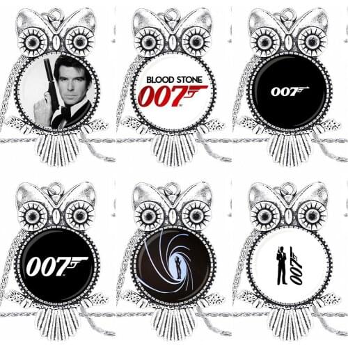EJ Glaze For Unisex Party Gift Glass Pendant Necklace Handmade Half Pendant Owl Necklace James Bond 007