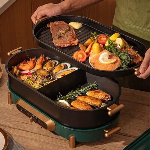 220V Electric Barbecue Grill Household Barbecue Plate Electric Oven Machine Shabu-roasting Hot Pot One-pot Frying Barbecue Pot