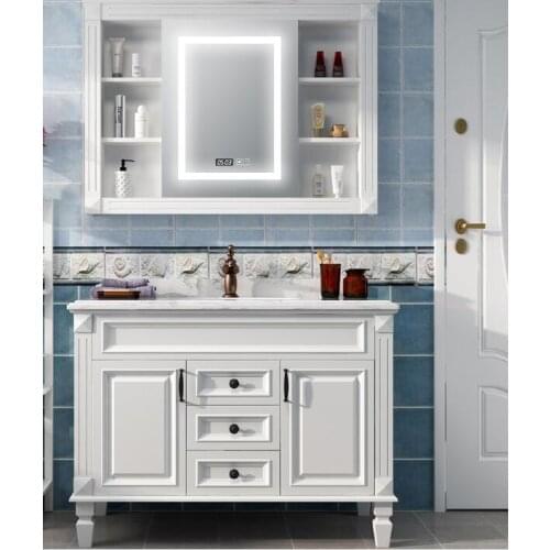 American oak bathroom cabinet combination mirror cabinet wash basin cabinet marble vanity light luxury floor bathroom