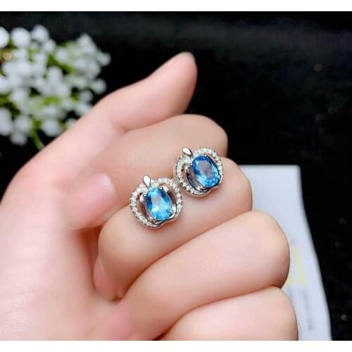 Lovely clear blue topaz gemstone earrings beauty jewelry 925 silver material ocean blue color earring natural gem gift