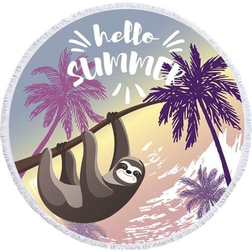 Summer Sloth Beach Towel With Tassel Funny Big Round Microfiber Beach Towels For Adults Travel Bath Towel