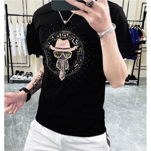 Summer Fashion New Style With Diamond T-Shirt Cartoon Cute Slim Short Sleeve Mens T-Shirt pure cotton high quality Large size