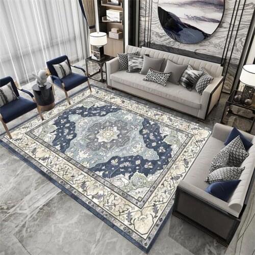Fashion European and American Style Blue Persian Flower Palace Style Living Room Bedroom Bedside Carpet Floor Mat Customization