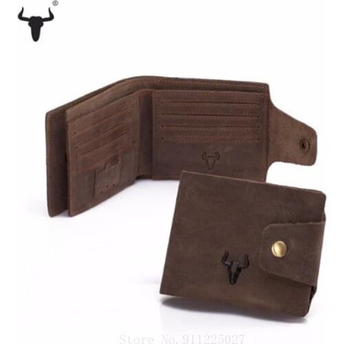 Xiaomi Mens first layer cowhide wallet Vintage style short wallet Coin Hasp Purse Money Bag Multi-card case