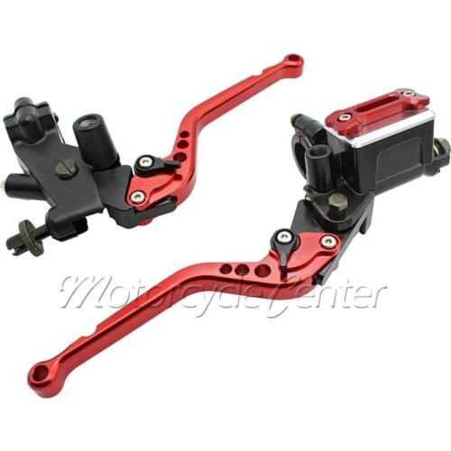7/8" 22mm Standard Handlebar Motorcycle Pump Master Cylinder Kit Reservoir Brake Clutch Levers Set For BMW Red Long Lever