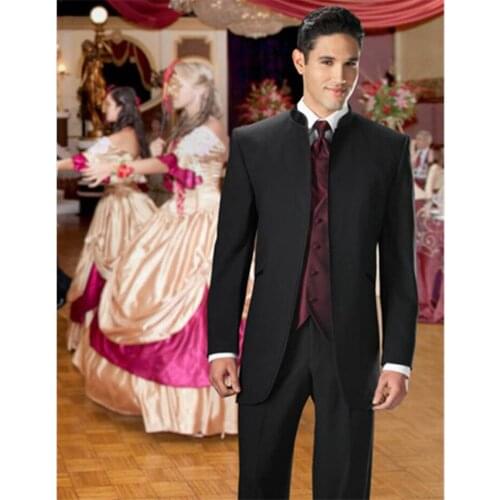 New Classic Men’s Suit Smolking Noivo Terno Slim Fit Easculino Evening Suits For Men Black Wedding Stand Collar Groomsman Tuxedo