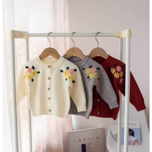 Autumn/Winter 2021 Childrens Sweater Girls Flower Multi-Color Cardigan