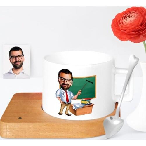 Personalized Teacher Cartoon Wooden Altlıklı Ceramic Cup-2