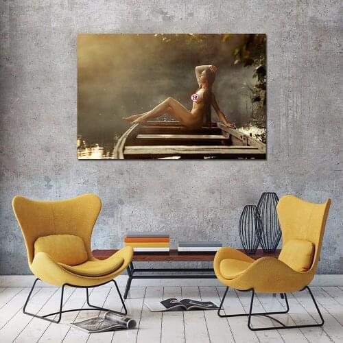 Sexy Beauty on the Boat Pretty Girl Wall Art Poster Canvas Painting for Living Room Decor Decorative Wallpaper