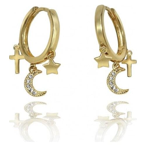 925 Sterling Silver Minimal Delicate DIY Huggies Hoop Earring For Women 3 Colors Cross Star Moon CZ Charm Fine Silver Earrings