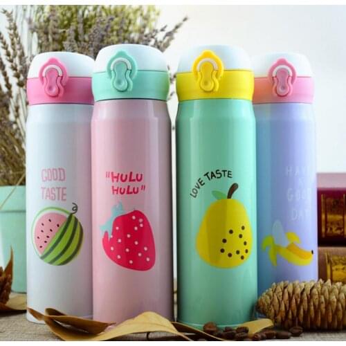 350/500ML Cute Stainless Steel Thermos Flask 4 Colors Fruit Pattern Vacuum Thermo Cup For Kids,Woemn Coffee Mug