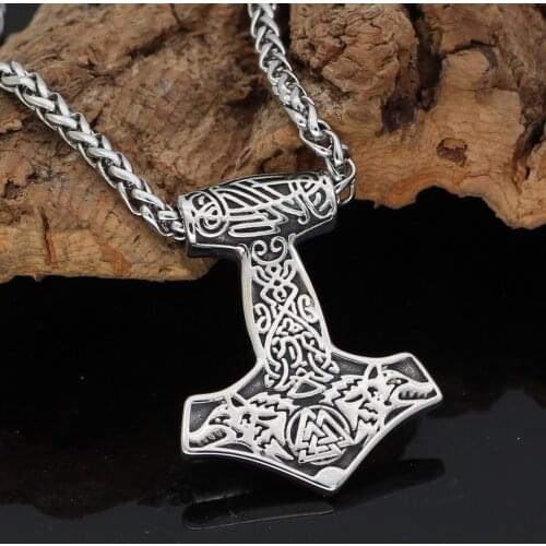 Nordic viking stainless steel thor hammer Mjolnir odin wolf valknut necklace with valknut gift bag
